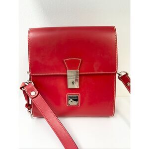 Vtg Dooney & Bourke Leather Toiny Red Flap Crossbody Purse Bag France Lock Key